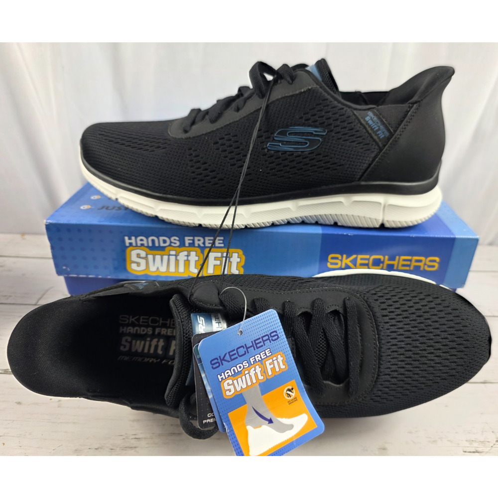 Skechers Hands Free Swift Fit in Black, White w/Memory Foam, Men Size 11, NWT